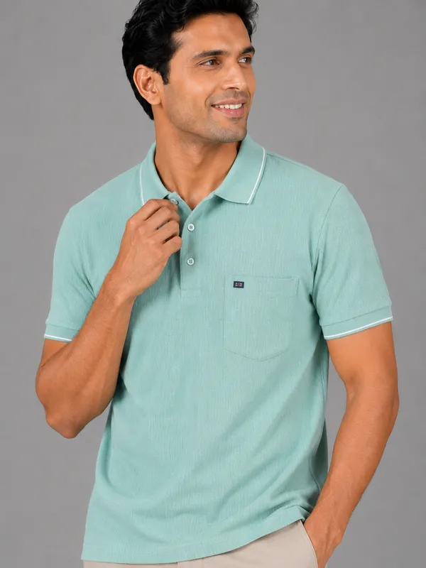 Light_Green_Cotton_Jacquard_Tipped_Polo_T-Shirt_For_Men