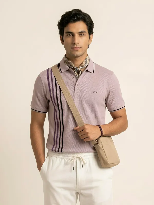 Pink_Edge_Line_Weave_Striped_Polo_T-Shirt_For_Men