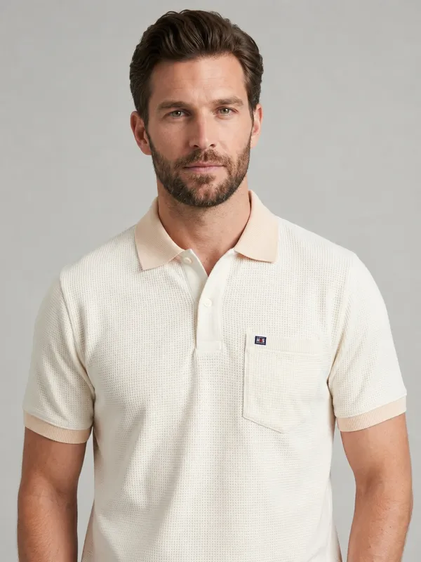 Cream_Dobby_Textured_Polo_T-Shirt_For_Men