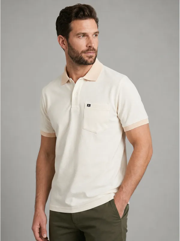 Cream_Dobby_Textured_Polo_T-Shirt_For_Men