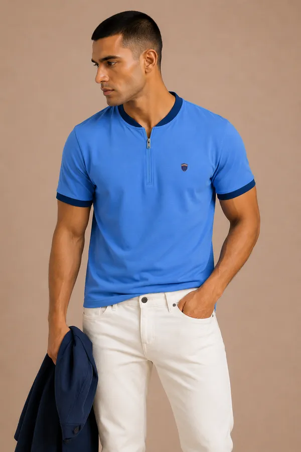Powder_Blue_Contrast_Panel_Henley_With_Zip_T-Shirt_For_Men