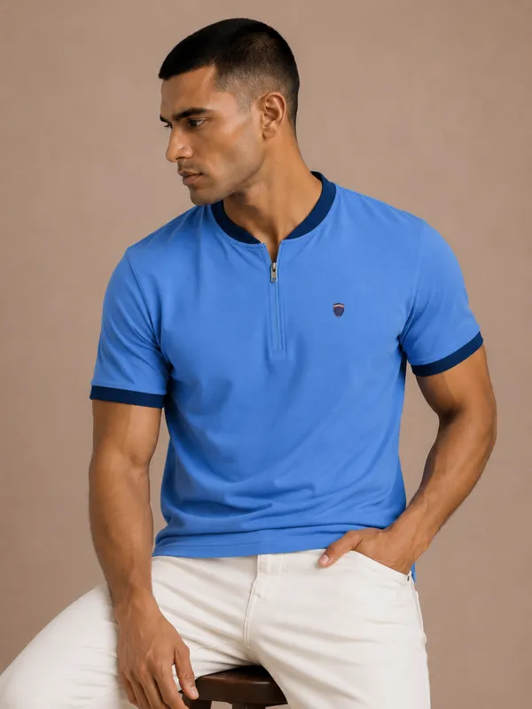 Powder_Blue_Contrast_Panel_Henley_With_Zip_T-Shirt_For_Men