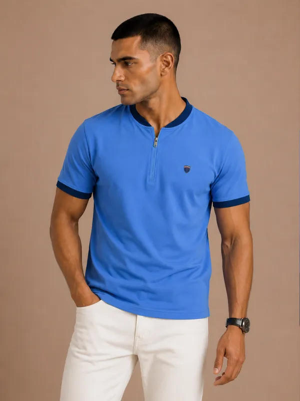 Powder_Blue_Contrast_Panel_Henley_With_Zip_T-Shirt_For_Men