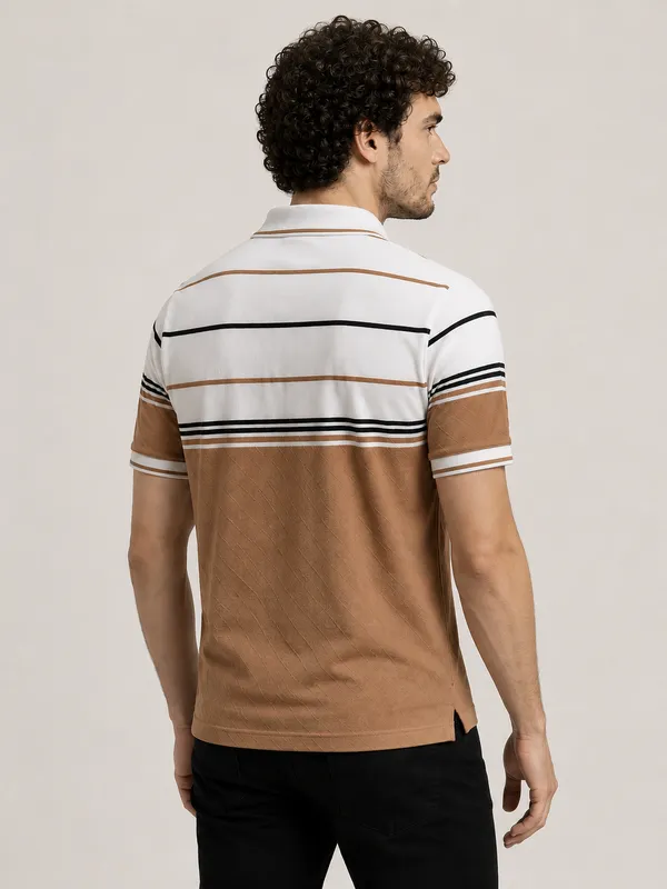 Tan_&_White_Striped_Diamond_Jacquard_Polo_T-Shirt_For_Men