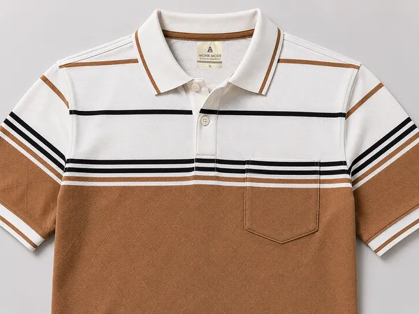 Tan_&_White_Striped_Diamond_Jacquard_Polo_T-Shirt_For_Men