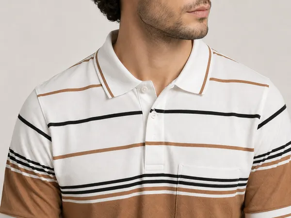Tan_&_White_Striped_Diamond_Jacquard_Polo_T-Shirt_For_Men