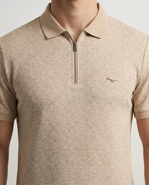Beige_Cheetah_Knit_Polo_With_Zip_T-Shirt_For_Men