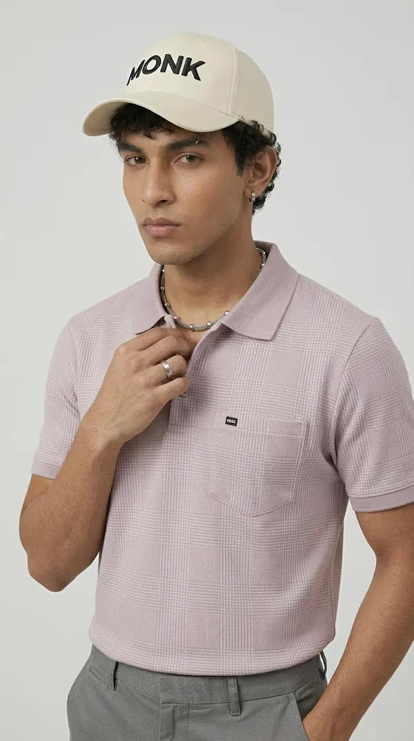 Pink_Checks_Textured_Polo_T-Shirt_For_Men
