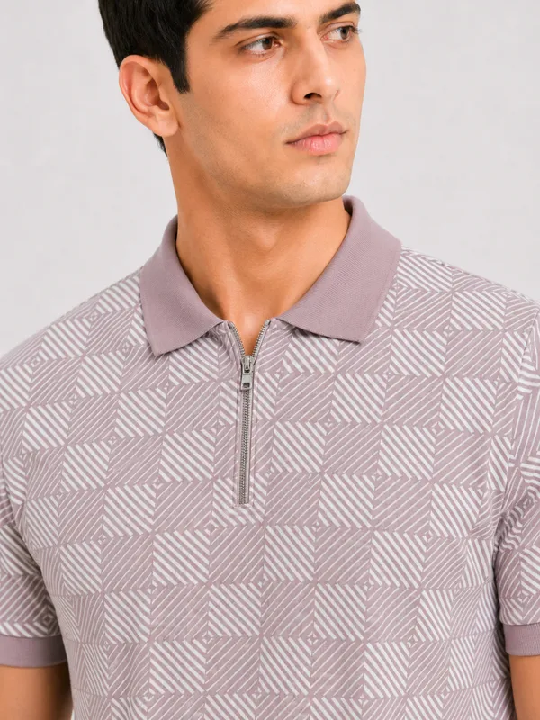 Mauve_Pulse_Grid_Printed_Zipper_Polo_T-Shirt