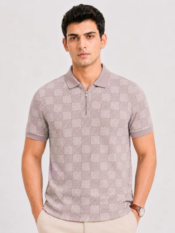 Mauve_Pulse_Grid_Printed_Zipper_Polo_T-Shirt