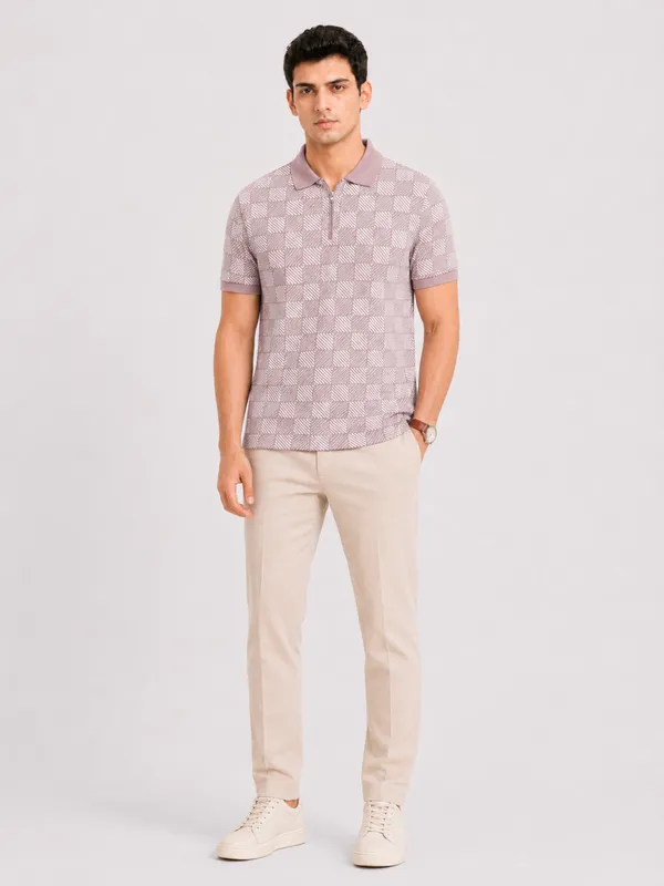 Mauve_Pulse_Grid_Printed_Zipper_Polo_T-Shirt