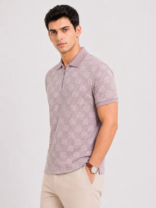 Mauve_Pulse_Grid_Printed_Zipper_Polo_T-Shirt