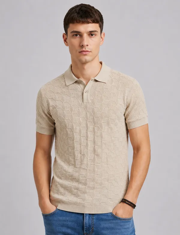 Beige_100%_Cotton_Knitted_Prism_Petal_Polo