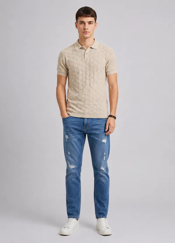 Beige_100%_Cotton_Knitted_Prism_Petal_Polo