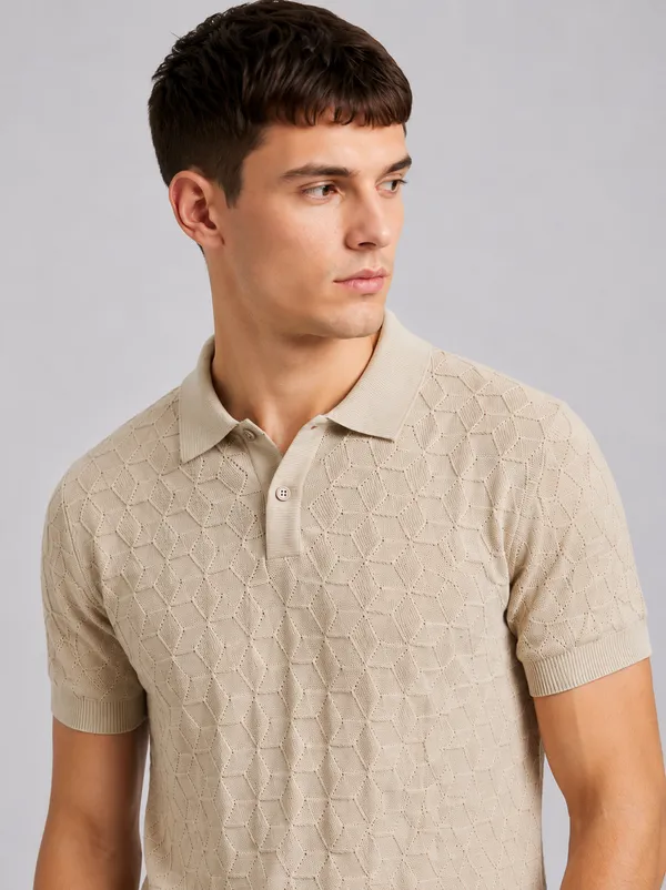 Beige_100%_Cotton_Knitted_Prism_Petal_Polo