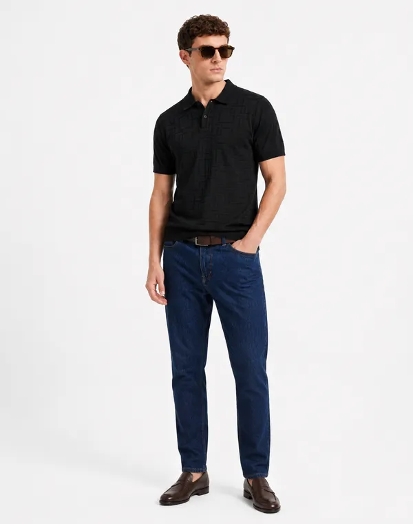 Black_Offset_Grid_Knitted_Polo