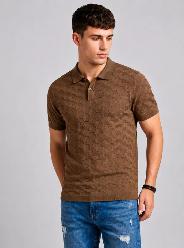 Brown_100%_Cotton_Knitted_Prism_Petal_Polo