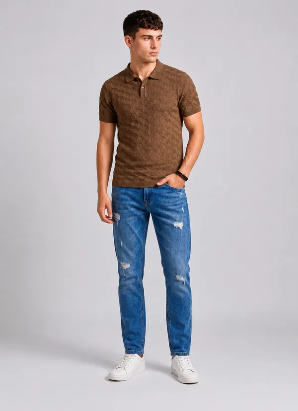 Brown_100%_Cotton_Knitted_Prism_Petal_Polo