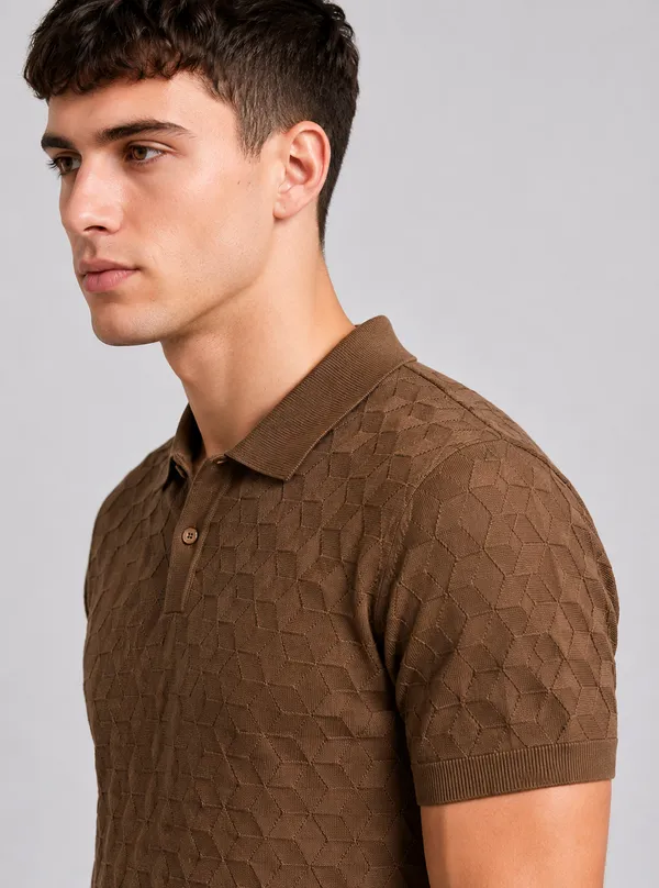 Brown_100%_Cotton_Knitted_Prism_Petal_Polo