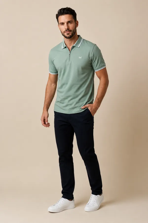 Seafoam_Green_Cotton_Tipped_Polo_Shirt_With_Zip_T-Shirt_For_Men