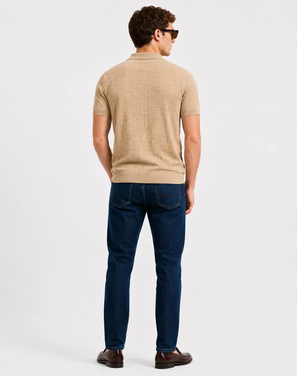 Desert_Beige_Offset_Grid_Knitted_Polo