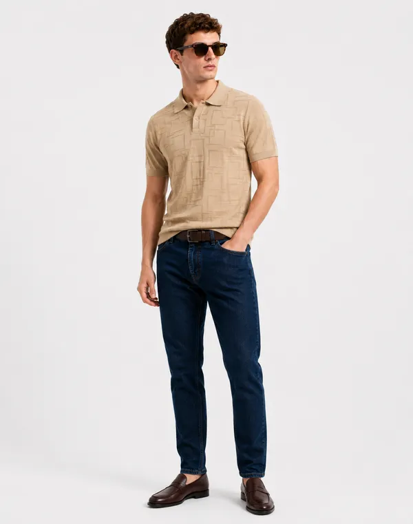 Desert_Beige_Offset_Grid_Knitted_Polo