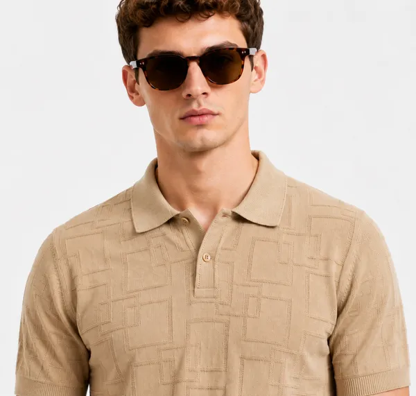 Desert_Beige_Offset_Grid_Knitted_Polo