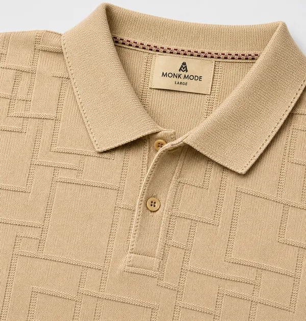 Desert_Beige_Offset_Grid_Knitted_Polo