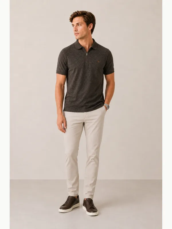 Charcoal_Cheetah_Knit_Polo_With_Zip_T-Shirt_For_Men