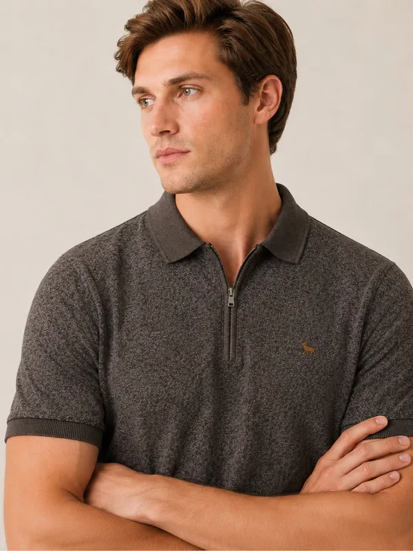 Charcoal_Cheetah_Knit_Polo_With_Zip_T-Shirt_For_Men