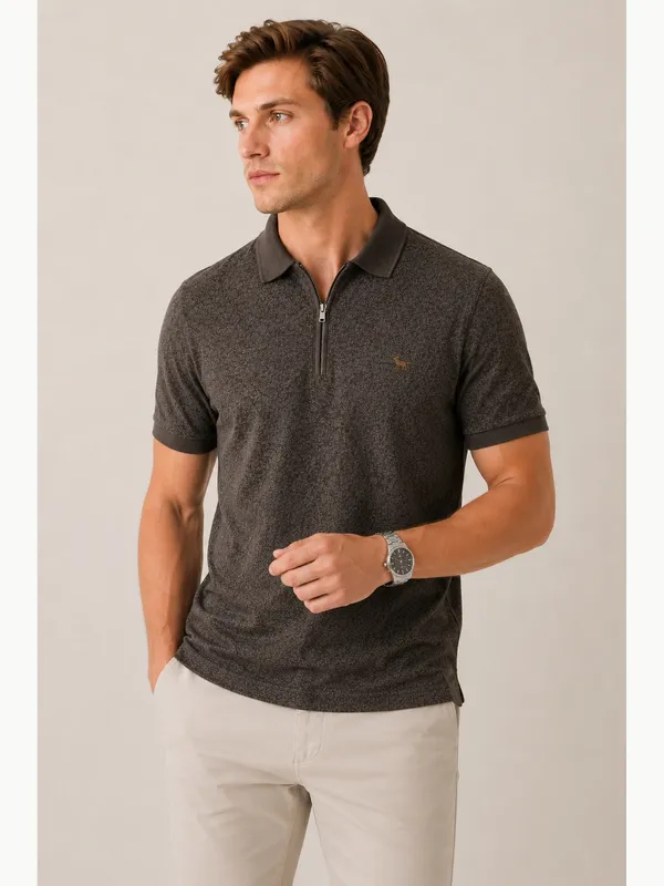 Charcoal_Cheetah_Knit_Polo_With_Zip_T-Shirt_For_Men