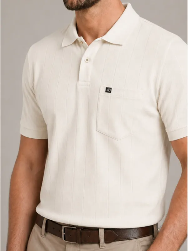 Cream_Selection_Knit_Collar_T-Shirt_For_Men