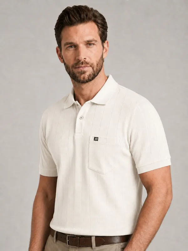 Cream_Selection_Knit_Collar_T-Shirt_For_Men