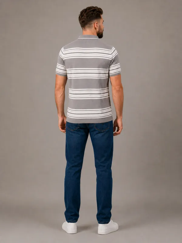 Grey_Towel_Knit_Striped_Polo_With_Zip_T-Shirt_For_Men