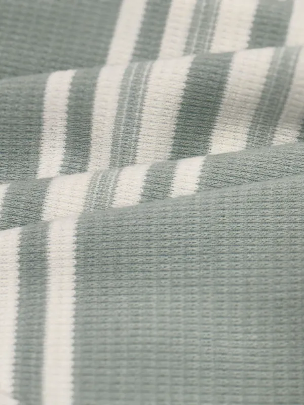 Mint_Green_Towel_Knit_Striped_Polo_With_Zip_T-Shirt_For_Men