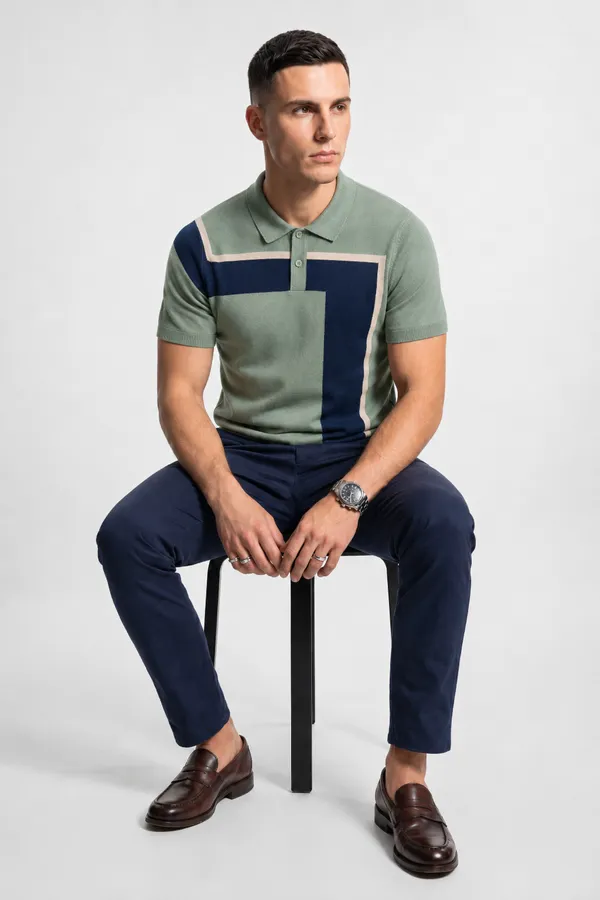 Green_&_Navy_100%_Cotton_Knitted_Seven_Shift_Polo