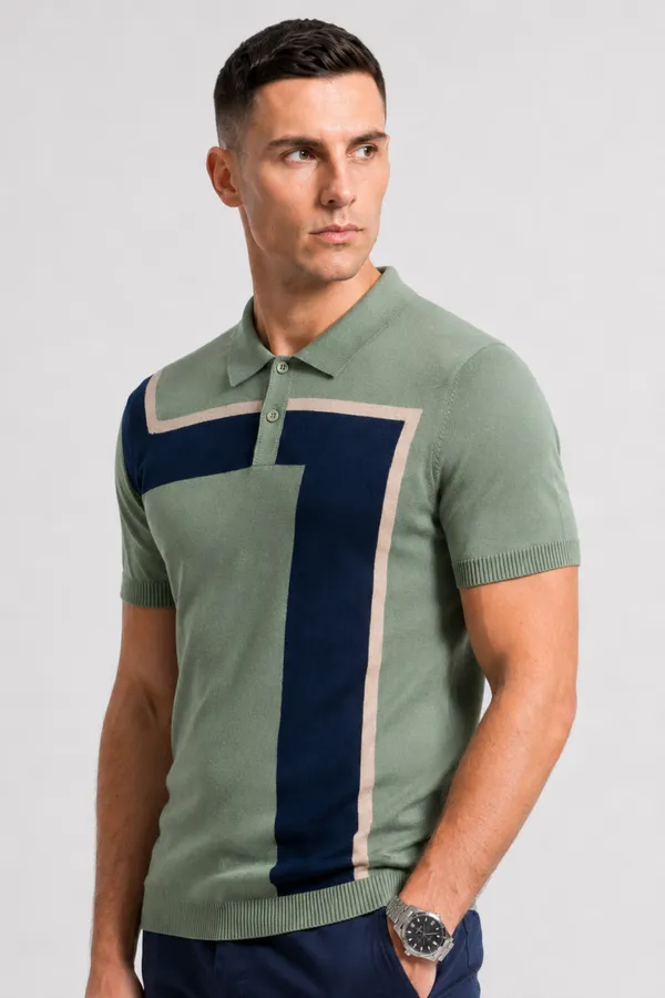 Green_&_Navy_100%_Cotton_Knitted_Seven_Shift_Polo
