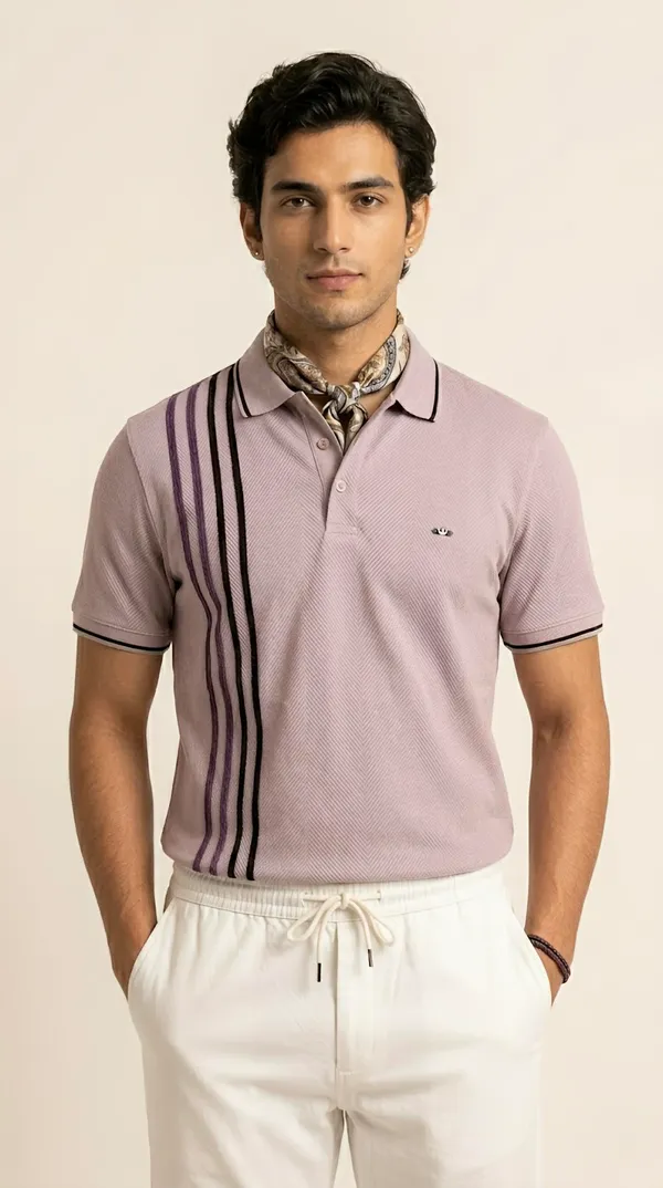 Pink_Edge_Line_Weave_Striped_Polo_T-Shirt_For_Men