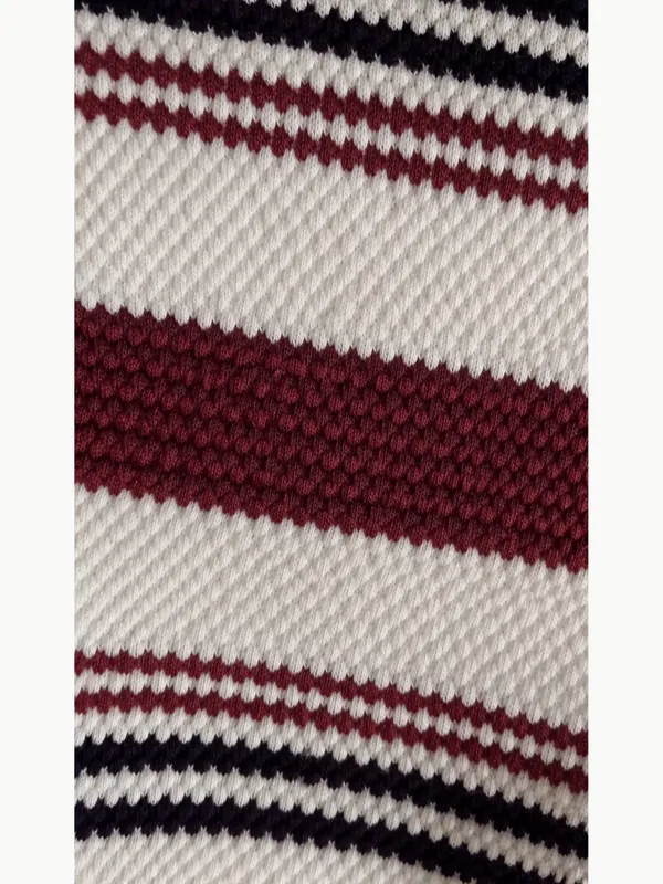 White_&_Red_Striped_Popcorn_Knit_Polo_T-Shirt_For_Men
