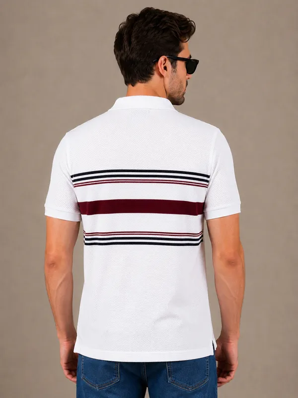 White_&_Red_Striped_Popcorn_Knit_Polo_T-Shirt_For_Men