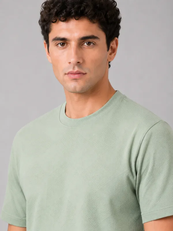 Sea_Green_Diamond_Jacquard_Round_Neck_T-Shirt