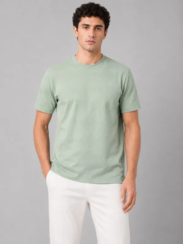 Sea_Green_Diamond_Jacquard_Round_Neck_T-Shirt
