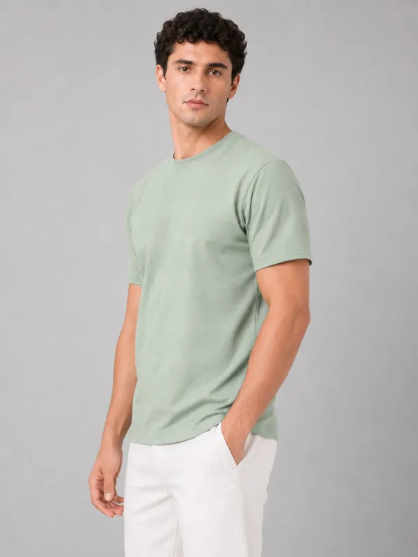 Sea_Green_Diamond_Jacquard_Round_Neck_T-Shirt