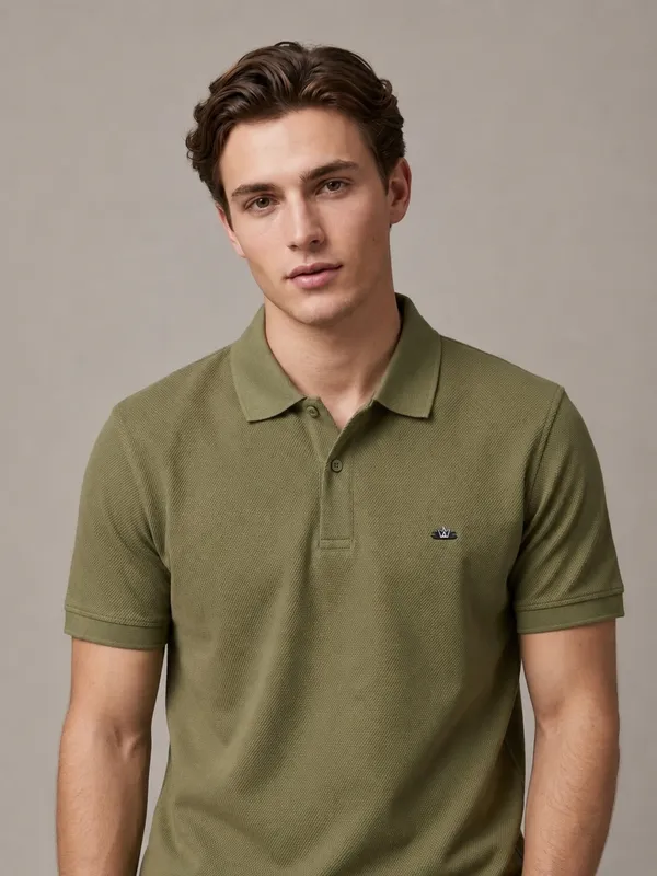 Olive_Green_Dobby_Textured_Polo_T-Shirt_For_Men