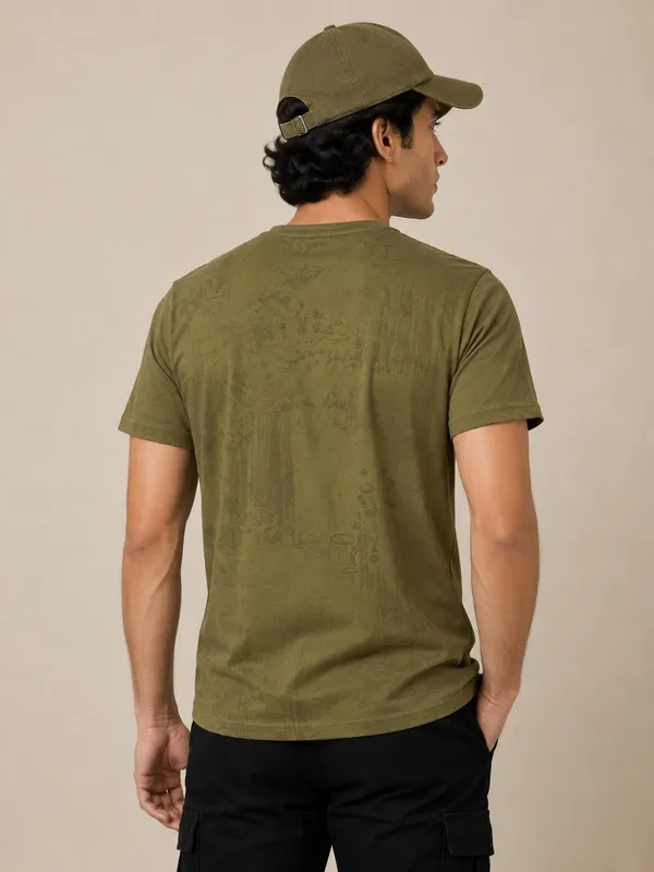 Olive_Green_Allover_Printed_Round_Neck_T-Shirt_For_Men