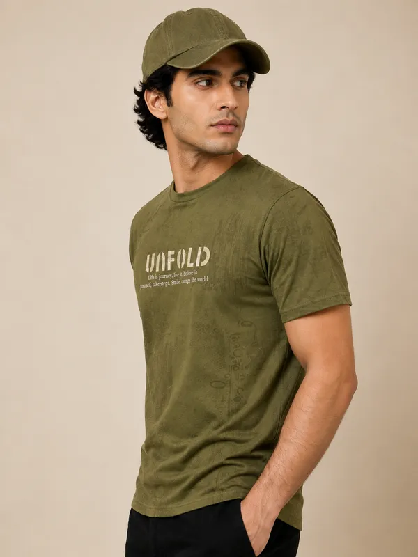 Olive_Green_Allover_Printed_Round_Neck_T-Shirt_For_Men