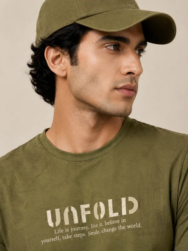 Olive_Green_Allover_Printed_Round_Neck_T-Shirt_For_Men