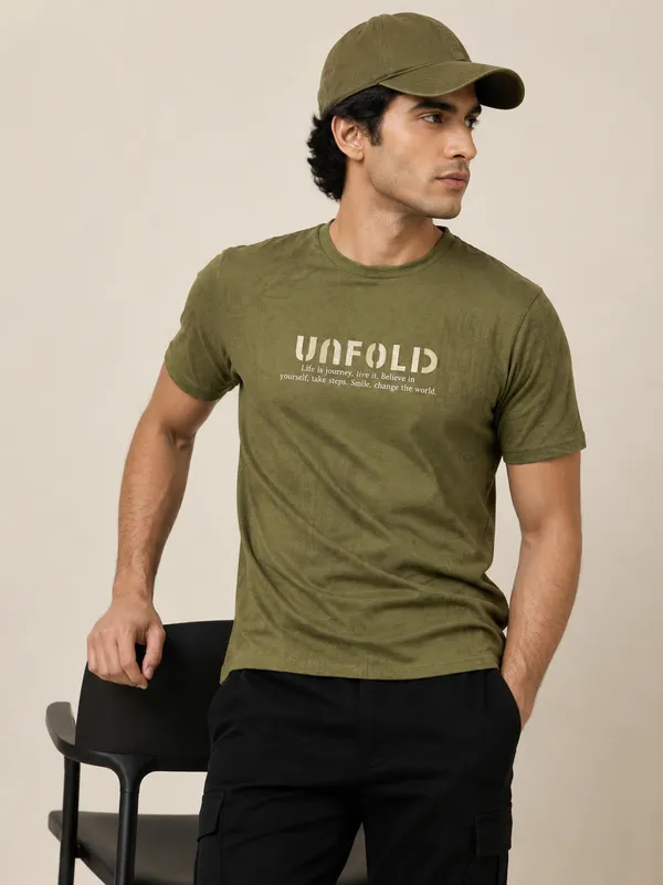 Olive_Green_Allover_Printed_Round_Neck_T-Shirt_For_Men