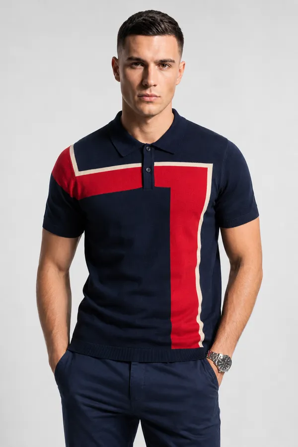Navy_&_Red_100%_Cotton_Knitted_Seven_Shift_Polo