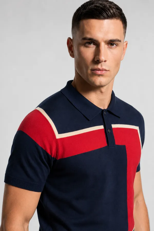 Navy_&_Red_100%_Cotton_Knitted_Seven_Shift_Polo